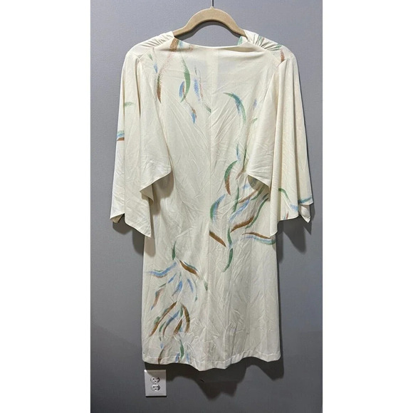 Vtg 7os Womens White Hawaiian Kaftan Summer Midi Dress 14 Elastic Waist String - Picture 13 of 16